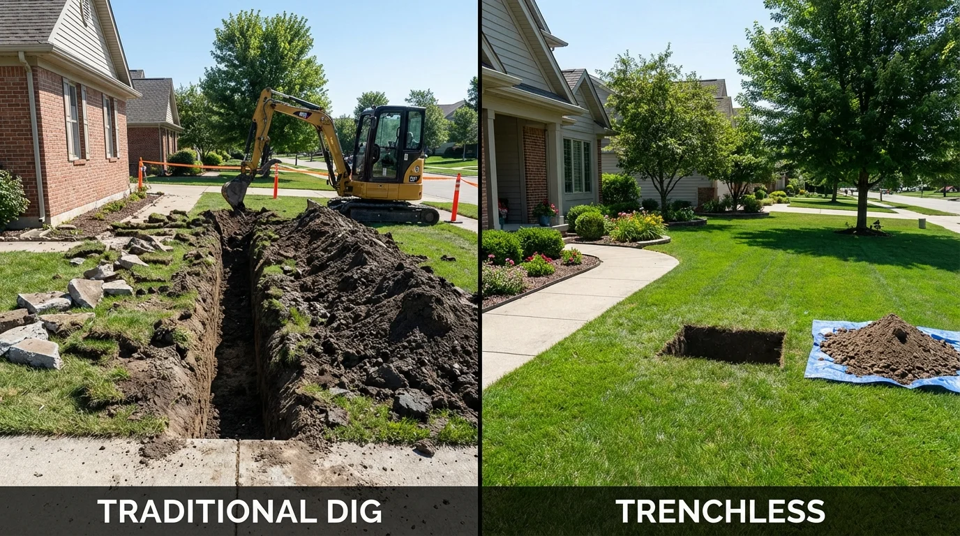 Trenchless sewer repair with minimal yard damage versus traditional excavation in Danbury, NH